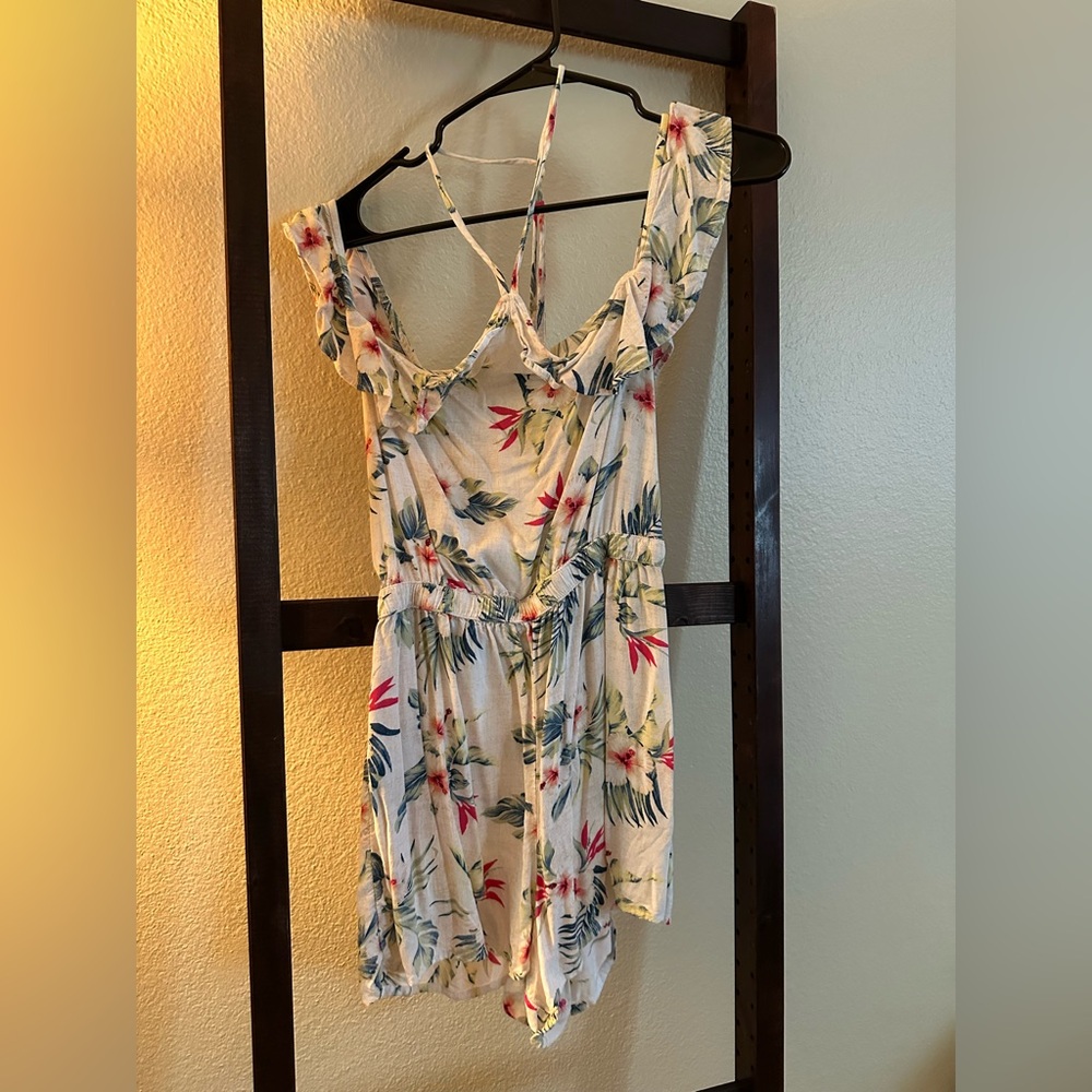 Hollister Cream and Pink Floral Romper